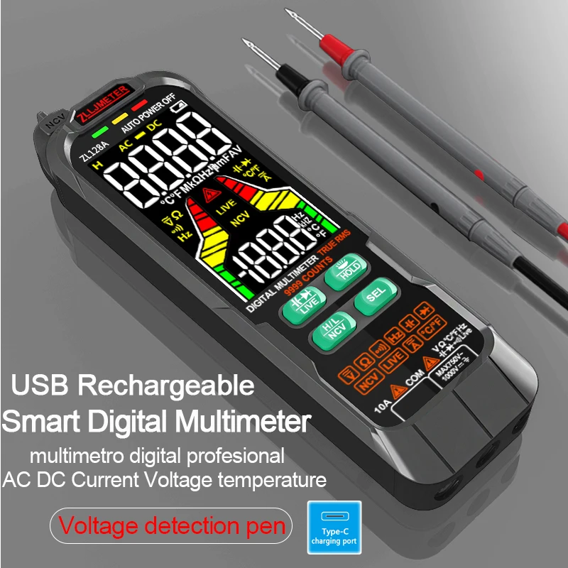 USB Charge Smart Multimetro Digital Profesional AC DC Current Voltage Detector Pen Capacitance Temp