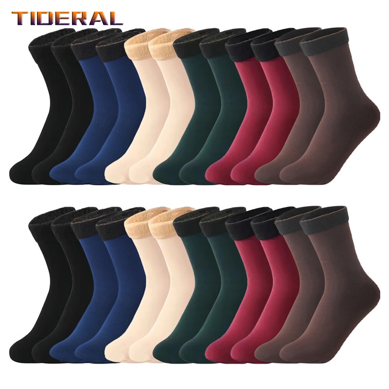 6 Pairs/Lot Women/Men Winter Warm Thicken Thermal Socks Wool Cashmere Nylon Snow Black Skin Seamless Velvet Soft Boots Socks