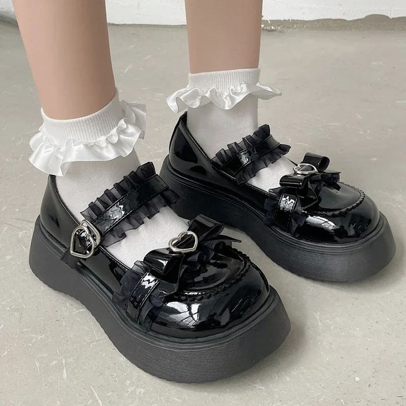Rimocy Chunky Platform Mary Jane Shoes for Women Patent Leather Lace Ankle Strap Pumps Woman 2022