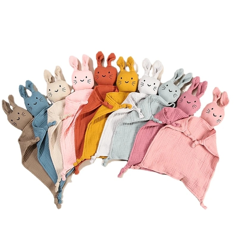 Cotton Muslin Baby Bibs Burp Cloth Comforter Blanket Soft Newborn Sleep Dolls Cute Rabbit Kids Toy Soothe Appease Saliva Towel