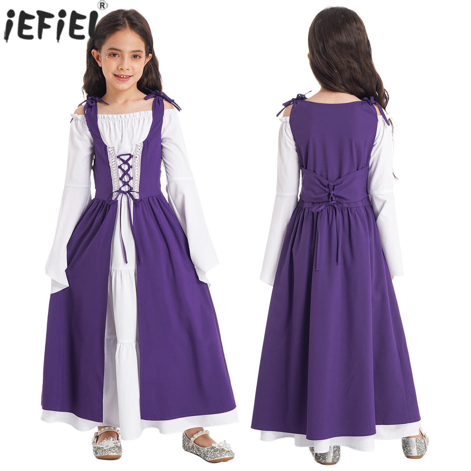 Medieval Renaissance Halloween Costume for Girls Gothic High Waist Gown Dress Kids Cosplay Carnival Party Fancy Dresses