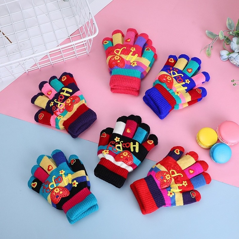 Kids Gloves Warm and Cold-proof Cute Love Double-layer Thickened Gloves Boys Girls Knitted Gloves Kids Accessories 3-8 Years