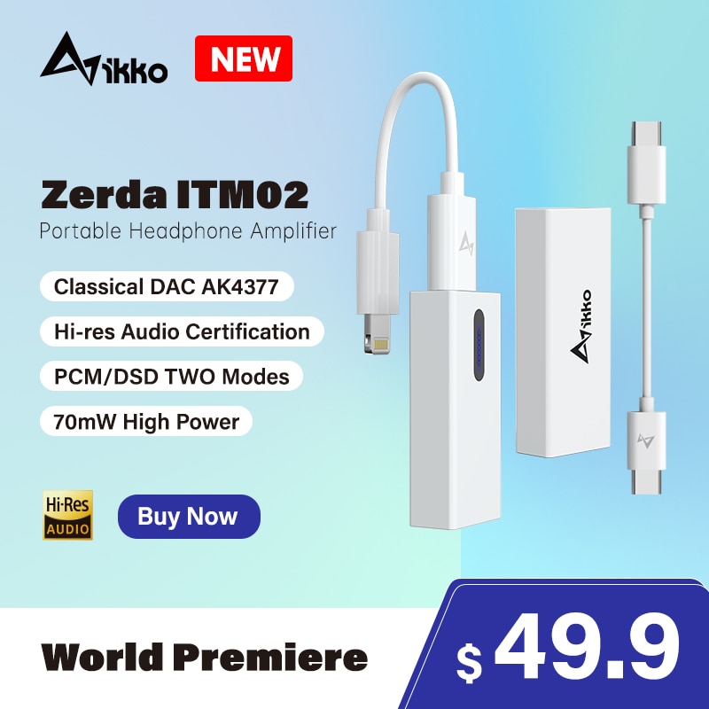 iKKO ITM02 Hifi Audio Headphone Amplifier USB DAC AK4377 Type-C/Lightning to 3.5MM Earphone Cable for Android iOS Mac Adapter