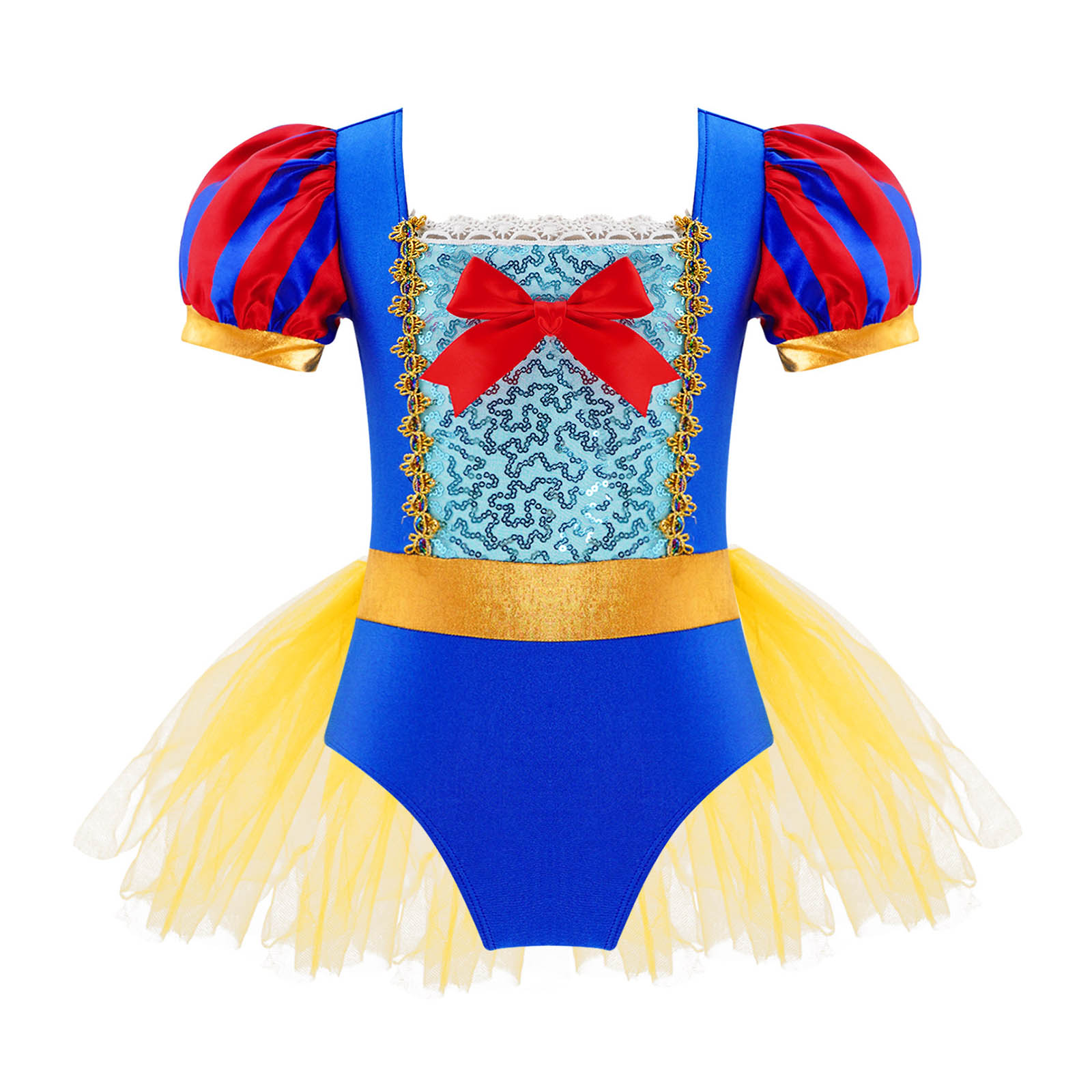 Kids Girls Princess Ballet Tutu Dress Puff Sleeve Sequins Figure Skating Leotard for Halloween Carnival Party Stage Performance