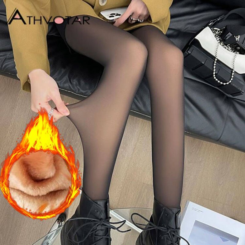 ATHVOTAR Pantyhose Winter Women Seamless Sexy Push Up Thick Fake Translucent Warm Velvet Autumn Thin Leggings Tights Pantyhose