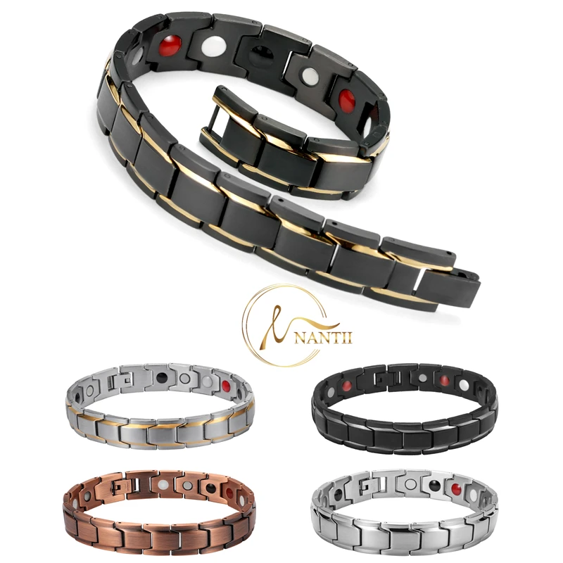 Nantii Mens Power Magnetic Therapy Stainless Steel Bracelets Fashion Bio Elements Health Energy 4 IN