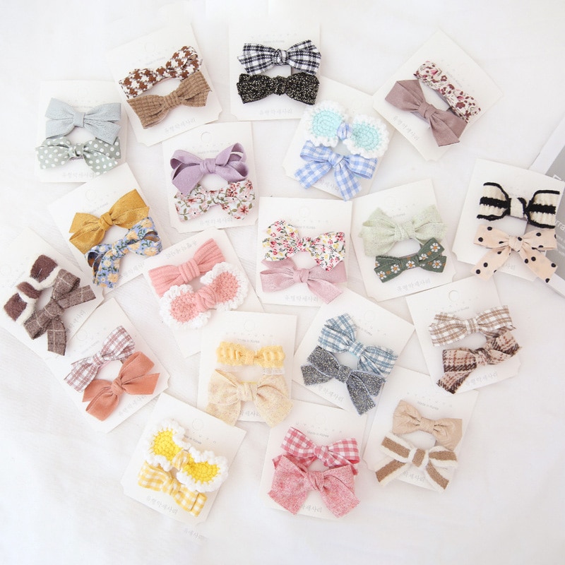 2pcs/set Solid Color Flora Hair Pins Clips Fabric Plush Baby Barrettes Autumn Korean Bow Harpins for Children Girls Accessories