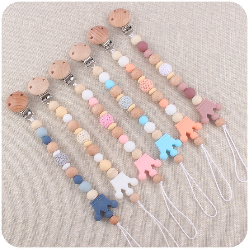 1PC Baby Pacifier Clip Chain Crown Silicone Beads Soother Nipple Clip Infant Dummy Holder Strap Baby Chew Teething Toy Teether