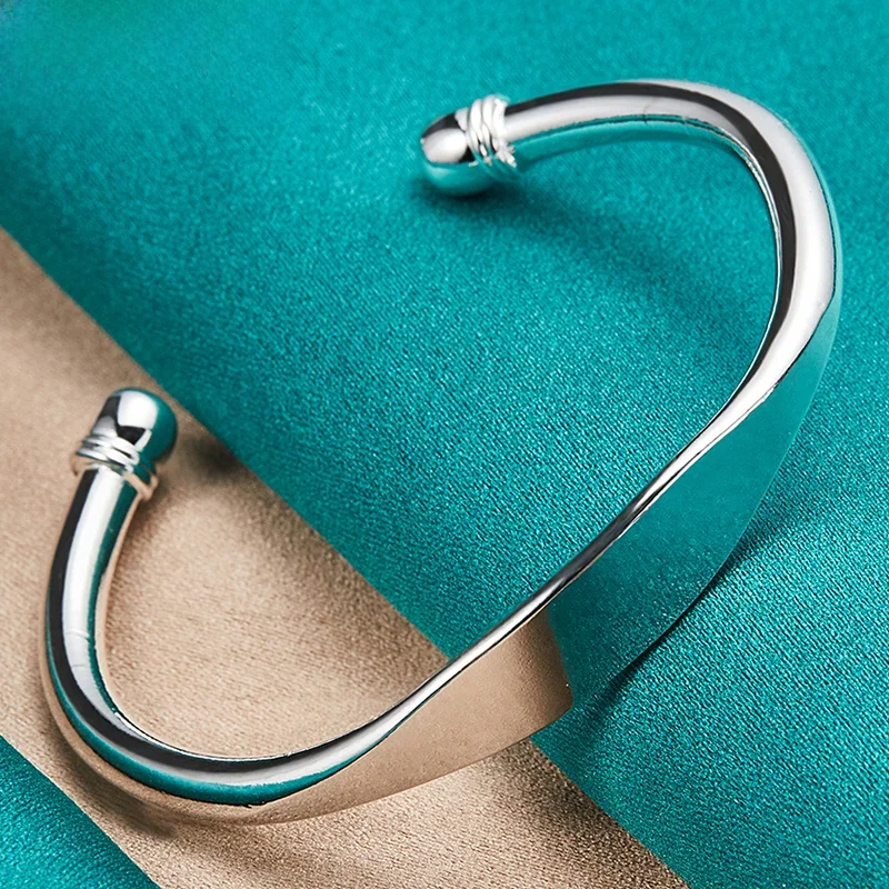 DOTEFFIL 925 Sterling Silver Double Bead Cuff Bangle Bracelet For Women Man Fine Fashion Jewelry