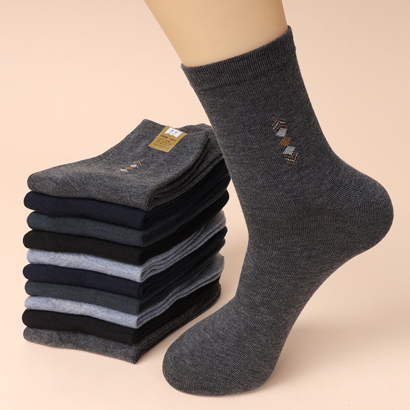 5 Pairs/Lot Men's Fashion Thickened Socks Four Seasons Leisure Breathable Deodorant Mid Tube Cotton Socks High Quality EU 3