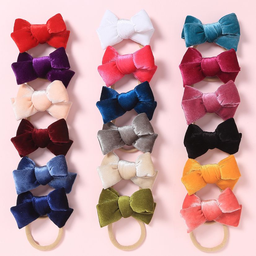 Kawaii Velvet Hair Bands For Girls Soft Nylon Newborn Headwear Cute Baby Bow Elastic Headband For Kids Toddler Hair Accessories