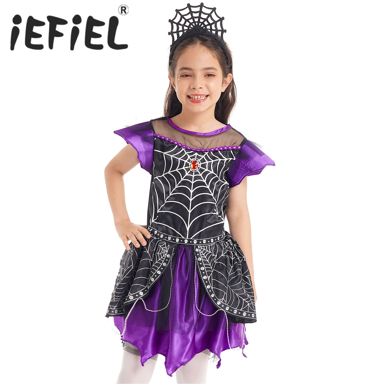 Kids Girls Spider Costume Halloween Cosplay Roleplay Dress Carnival Themed Party Prom Dress Up Clothes Tutu Dress with Headwear