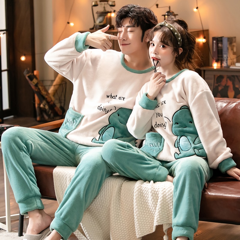 Autumn Winter Women Pajamas Warm Flannel Pajamas Sets Couple Sleepwear Family Pijama Lover Night Men & Women Casual Men Home