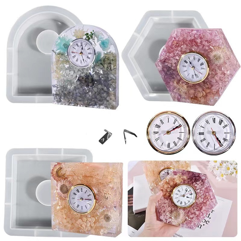 DIY Epoxy Resin Silicone Mould European Geometric Stand Vertical Clock Ornament Bookend Mould Home Decor Crafts