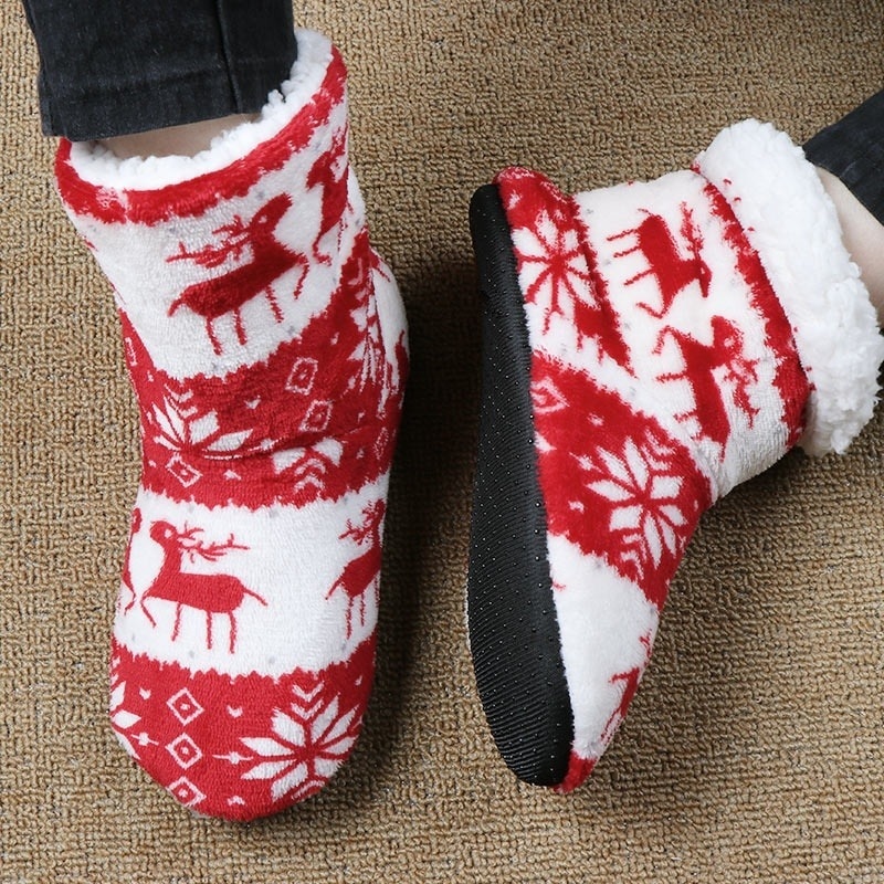 Home Slippers Women Winter Floor Shoes Christmas Elk Indoor Socks Shoes Warm Fur Slides Ladies Plush Slippers Pantoffels Dames