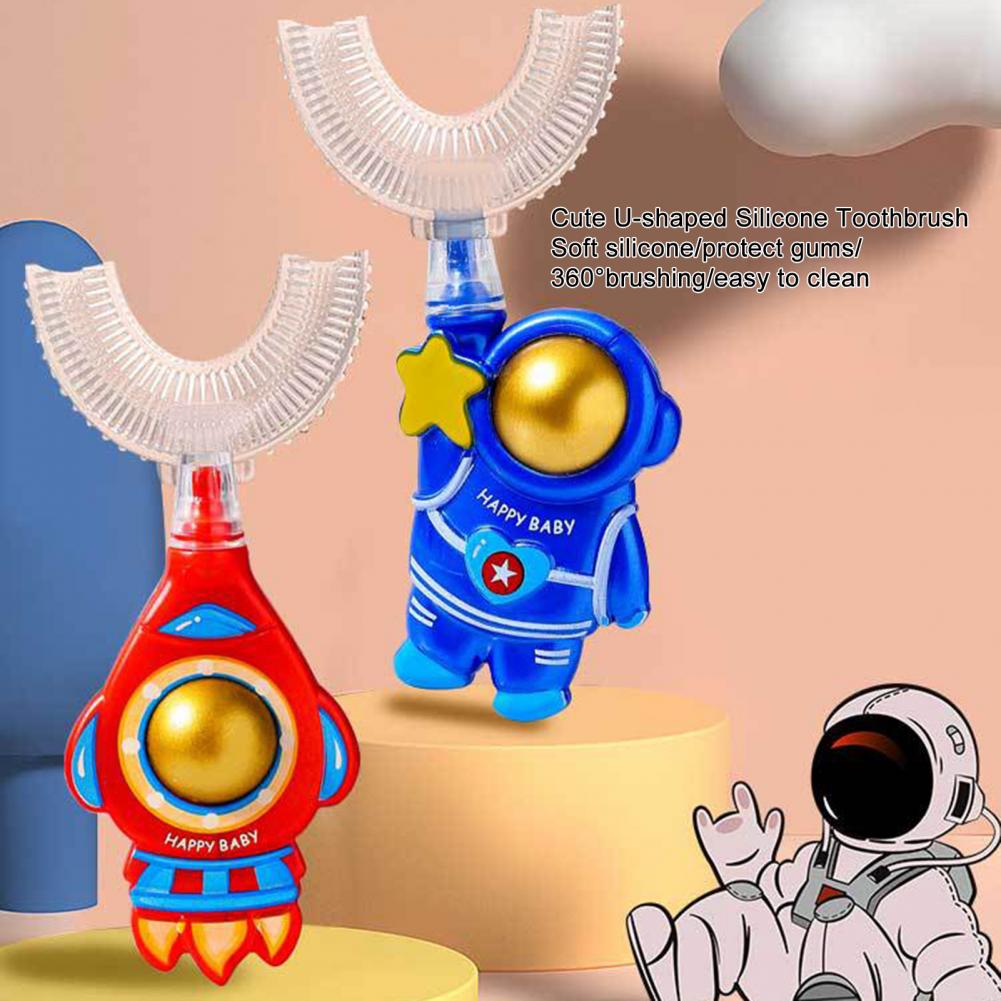 Toothbrush Excellent Lovely Astronaut Rocket Children Whitening U-type Toothbrush 2 Colors Infant Toothbrush