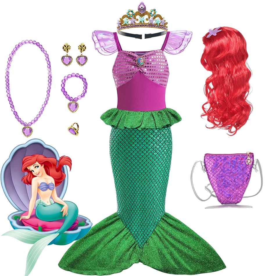Disney Mermaid Ariel Princess Dress Kids Costume For Girls Cosplay Children Carnival Birthday Party Clothes Little Mermaid Dress