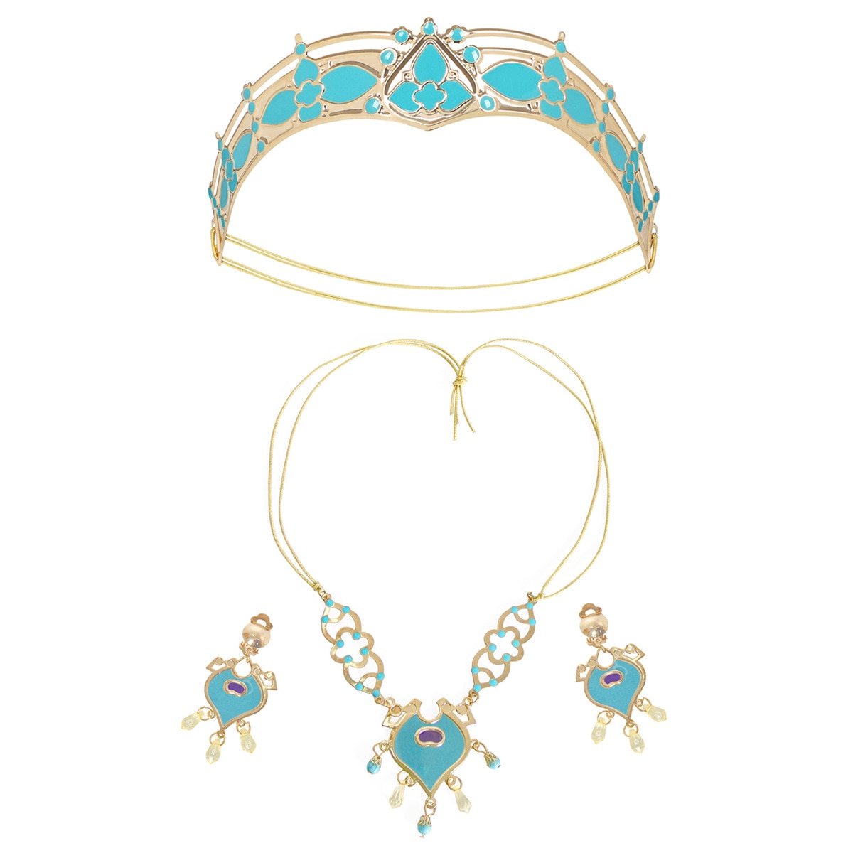 Disney Aladdin Jasmine Princess Jewelry Set Kids Girls Headband Necklace Earrings for Birthday Party Halloween Cosplay