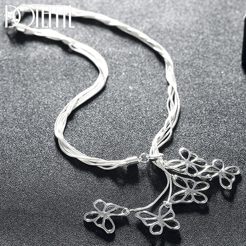 DOTEFFIL 925 Sterling Silver Five Butterfly Snake Chain Necklace For Women Wedding Engagement Fashion Jewelry