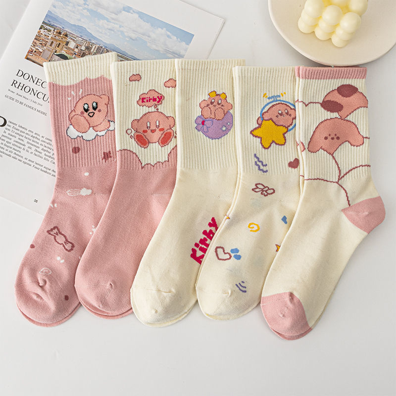 Socks Women's Mid-tube Autumn And Winter Pink Cute Cartoon Bear Stockings Do Not Fall Off With Sports Socks Student Socks