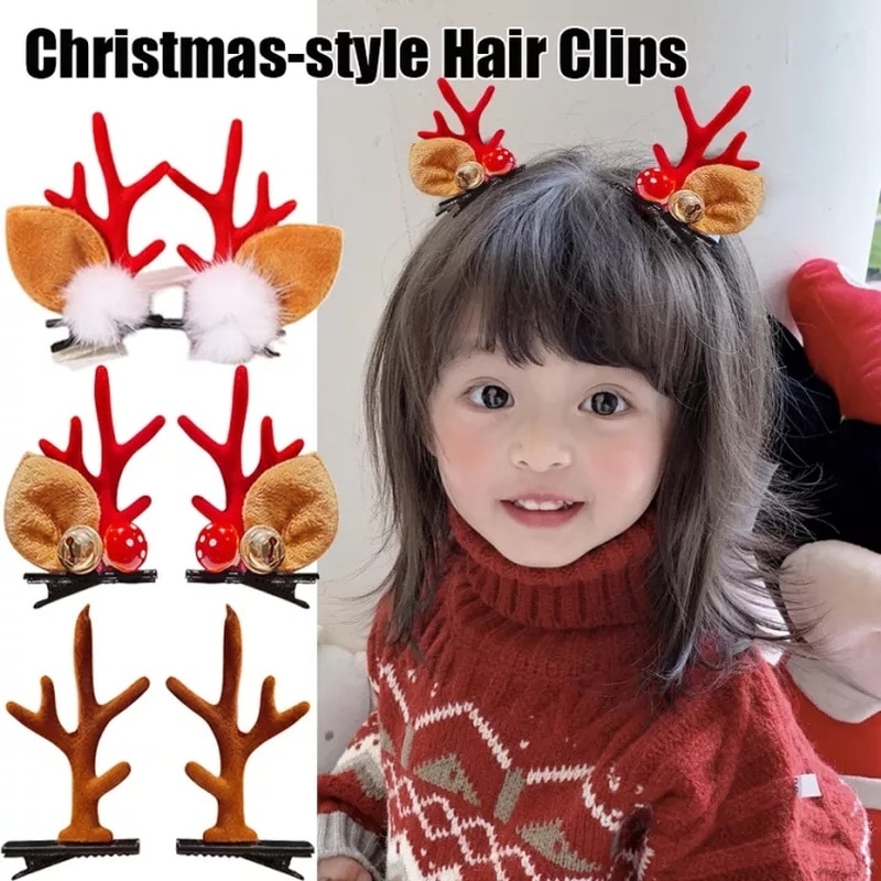 Cute Christmas Antler Hair Clips Deer Ear Hairpins Christmas Party Headbands Festival Hair Ball Hair Accessories For Kids Girl