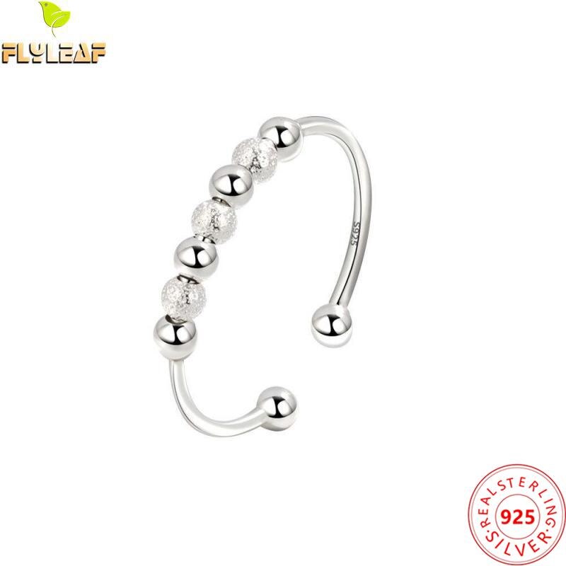Real 925 Sterling Silver Jewelry Fidget Matte Bead Ring For Women Minimalist Anxiety And Anti Stress Relief Ring Fashion Jewelry