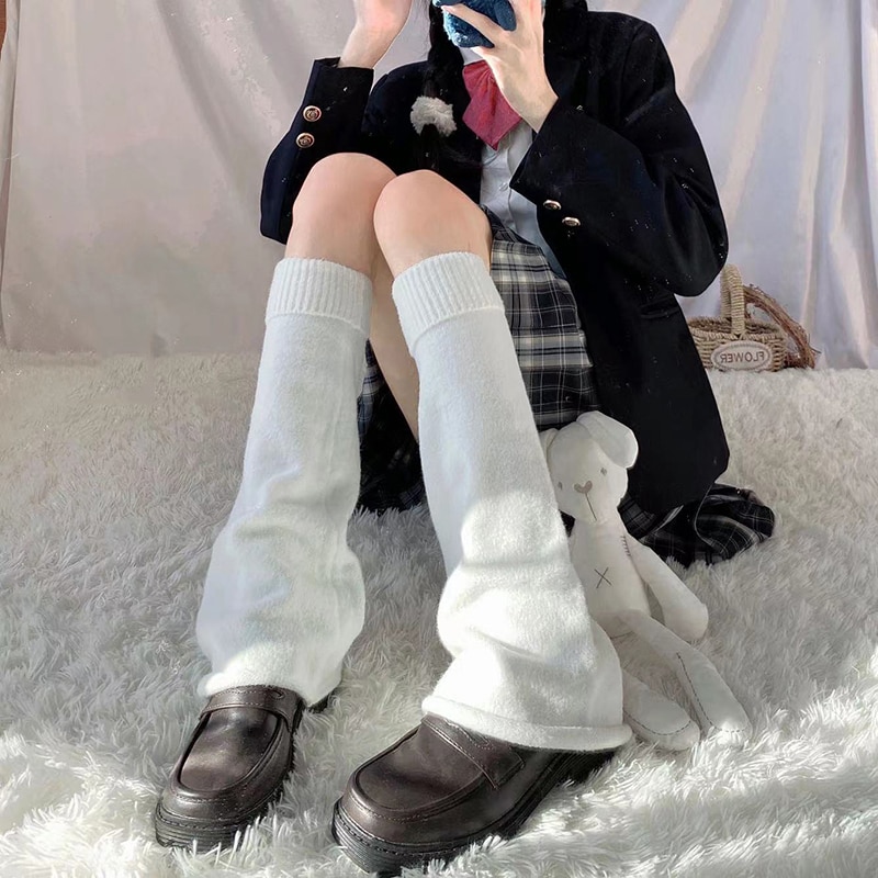 Harajuku Cute Flared Knitted Leg Warmers Japanese Long Student White Jk Spice Lolita Kawaii Leg Cover Fashion Girls Calf Gaiters