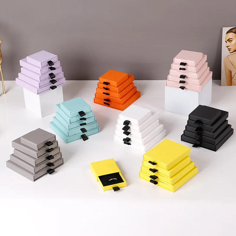 10Pcs 1.7Cm Thin Jewelry Packaging Box Multiple Colors Multiple Sizes Drawer Boxes For Ring Earrings