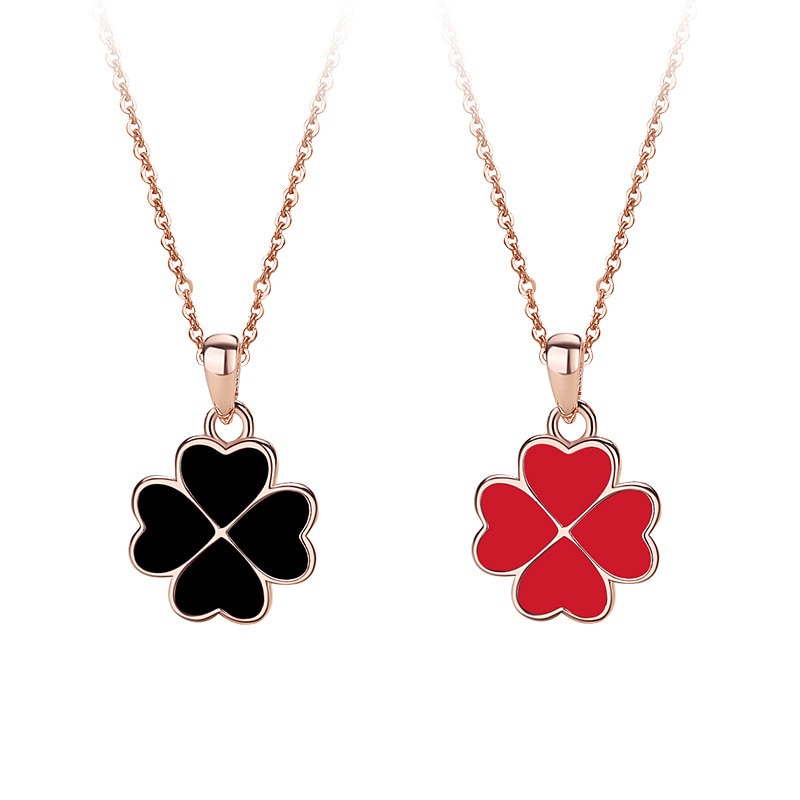 Fashion 925 Sterling Silver Necklaces For Women Sweet Temperament Two-Sided Love Four Clover Pendant Jewelry Lady Birthday Gifts