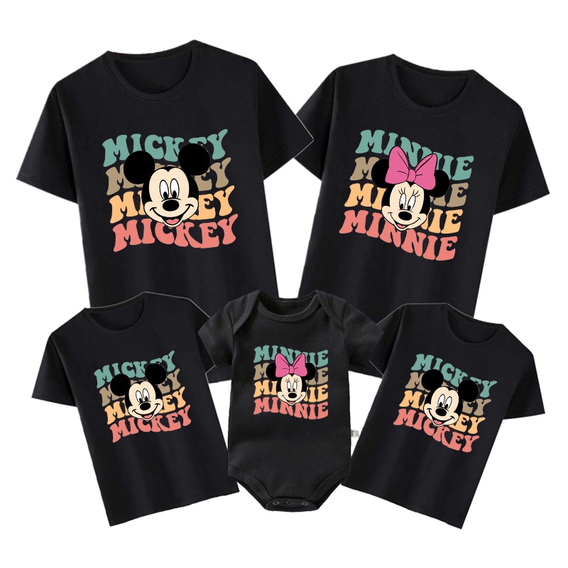 Vintage Mickey Minnie Mouse Shirt Funny Disney Family Matching Outfits Cotton Family Look Clothes Matching Brother Sister Tshirt