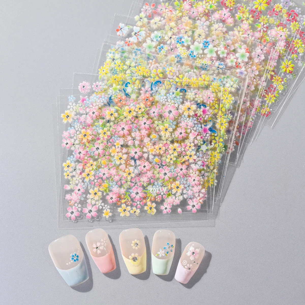 24/30pcs Set 3D Colorful Love Heart Flowers Nail Art Stickers Self-Adhesive Slider Design DIY