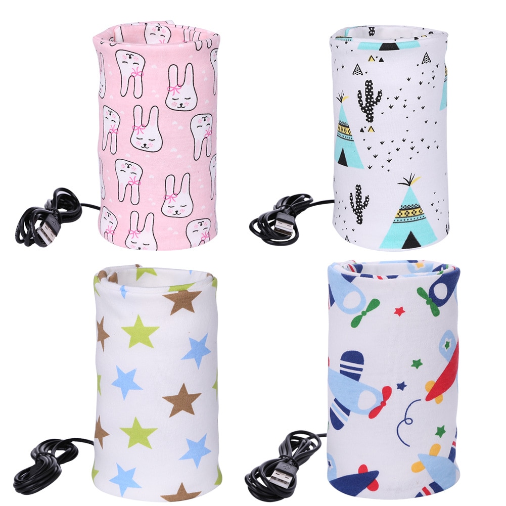 Portable Baby Bottle Warmer Heater Cotton Printed Infant Feeding Milk Cup USB Bottle Storage Bag Warmer Baby Feeding Tools