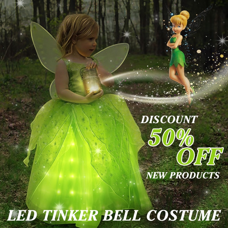 Uporpor LED Light Up Tinker Bell Dress Christmas Clothing for Kids Green Tinkerbell Fancy Dresses Fairy Princess Carnival Party