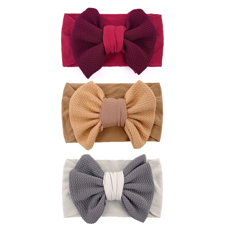 3Pcs/Lot Baby Headband Bow Headbands For Children Elastic Nylon Hair Bands Girl Accessories Infant Headwrap Solid Turban Newborn