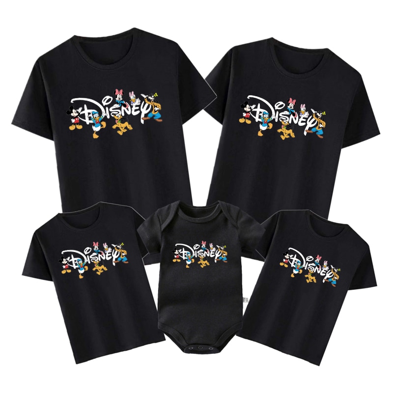2023 Family Disney Trip Shirts Cotton Mickey Minnie Mouse Print Matching Dad Mom Kids Tees Tops Baby Rompers Family Look Outfits