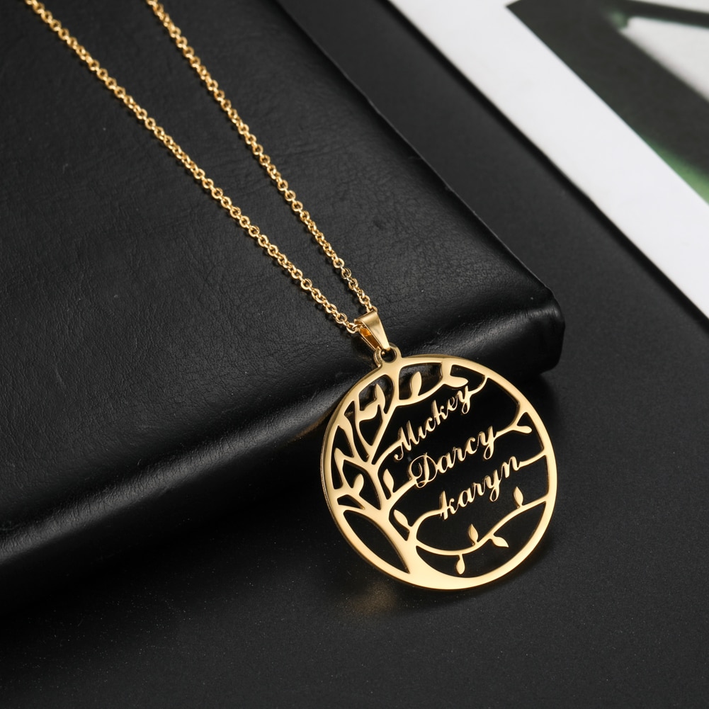 Fishhook Family Tree Of Life Personalized Necklace Name Custom Chain Kid Child Gift For Women Man Mother Stainless Steel Jewelry