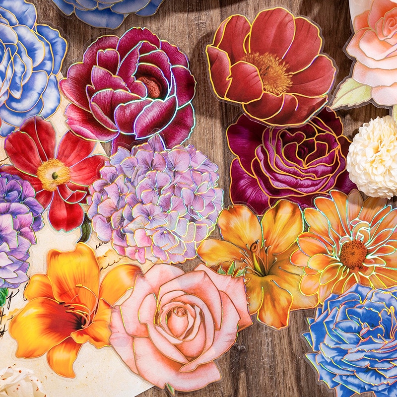 10pcs/lot Kawaii Scrapbook Stickers blooming Flower Scrapbooking Supplies diary Planner Decorative Craft Stationery Sticker