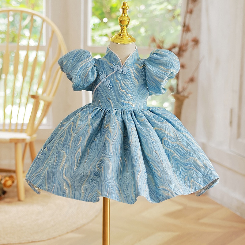 Luxury Blue Evening Gowns Christmas Dress Toddler Girls Ceremony Costume Child Birthday Party Wedding Dresses Princess Vestidos
