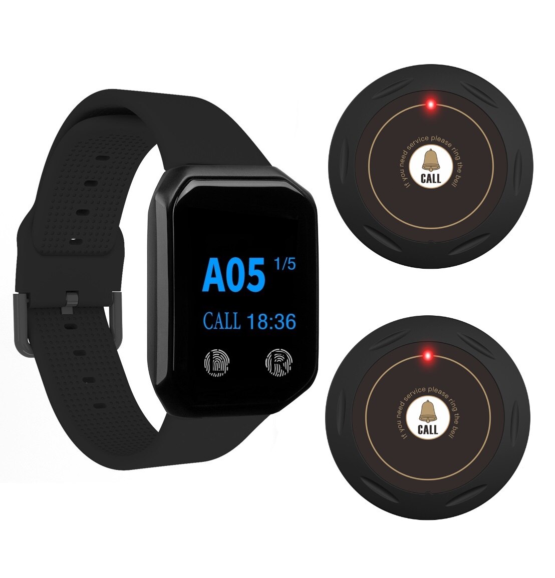 BYHUBYENG Service Wireless Calling SystemWaiter with 1 Waterproof Pager Watch and 2 Buttons for Restaurant Food Truck Coffee