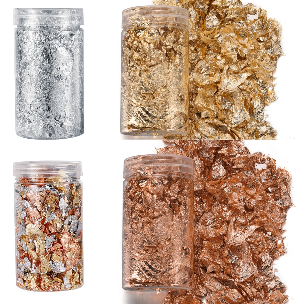 2-10g Gold Copper Foil Sequins Glitters Craft Leaf Flake Sheets Bulk Paper Gilding Resin Silicone Filler Nail Art Jewelry Making