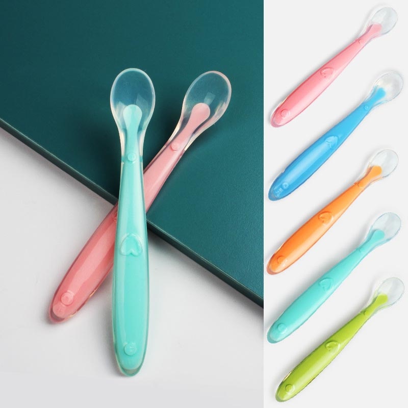Baby Silicone Soft Traniner Spoons Candy Color Toddlers Children Trainning Feeding Spoon Free Shipping