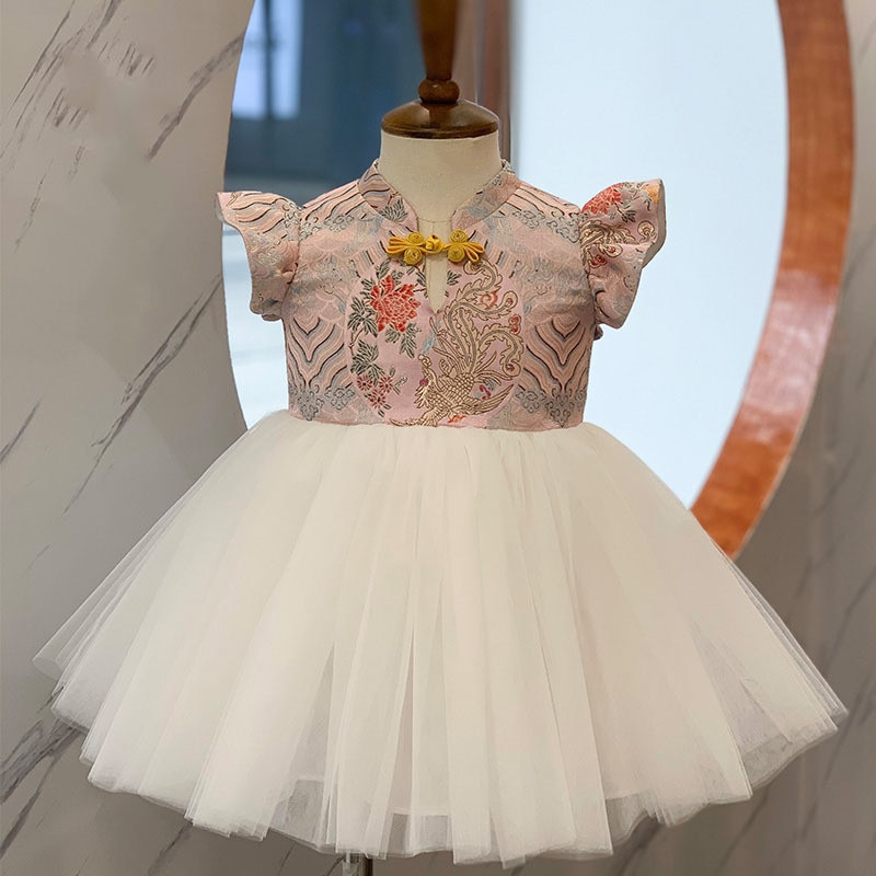 chinese dress baby girl 1st Birthday Party Dress Princess Girls Dress Lace Kids Dresses For Girl Baby Baptism Dress Ball Gowns