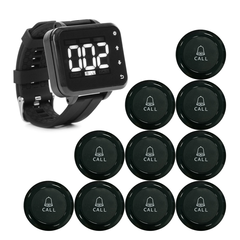 Wireless Pager Waiter Call System 10 Restaurant Bell Button 1 Wrist Watch Hour
