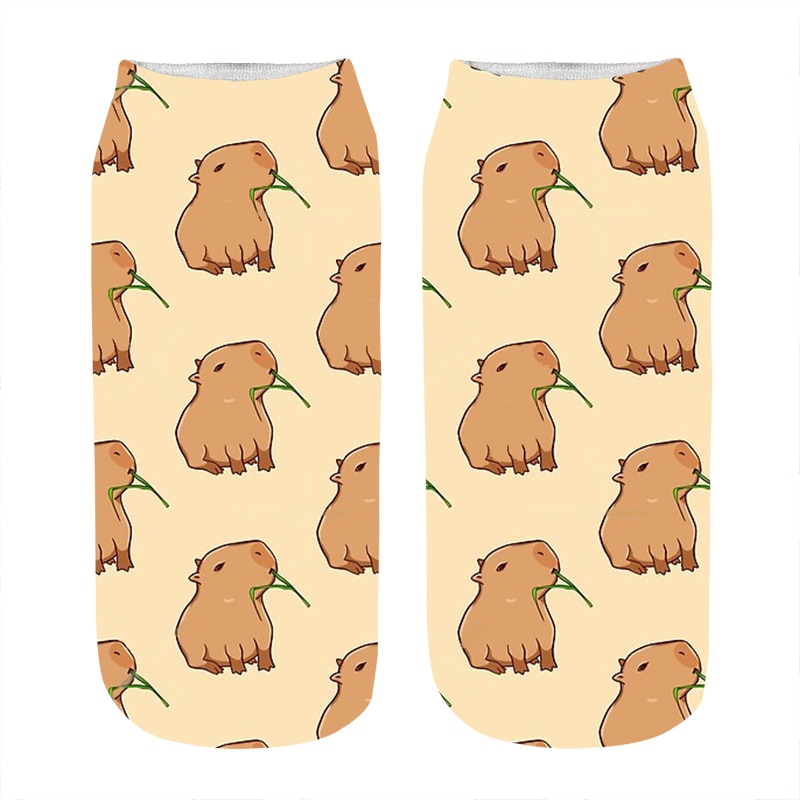 Women's socks kawaii Funny Capybara with a leaf Printed Socks Woman harajuku Happy Novelty Casual cute girl gift Socks for 