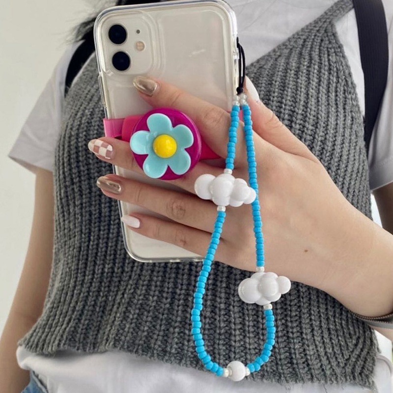 White Cloud Sky Blue Phone Charm Strap Japanese Miyuki Glass Beads Phone Chain Women Wristlet Bijoux Telephone Chaine Accessory