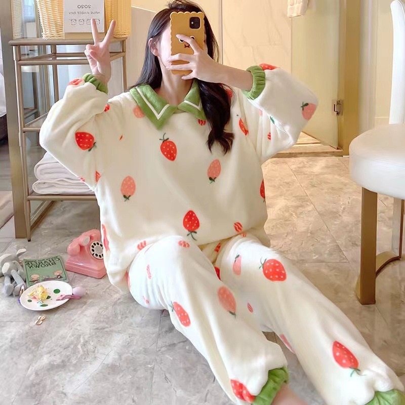 SP&CITY Winter Coral Velvet Pajamas Women's Cartoon Patterned Lovely Pajamas Set Thickened Warm Student Home Clothes Sl