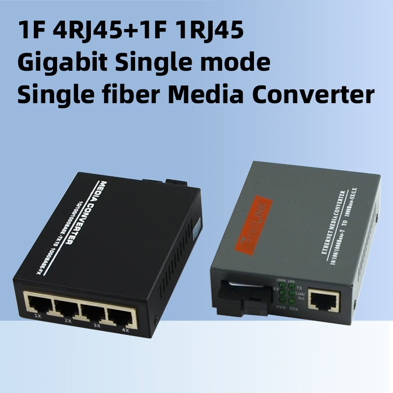 SC 1 Fiber 1RJ45+ 1F4 RJ45 10/100/1000M Gigabyte Fiber Media Converter Singlemode Singfiber Transceiver 20KM 1 Pair