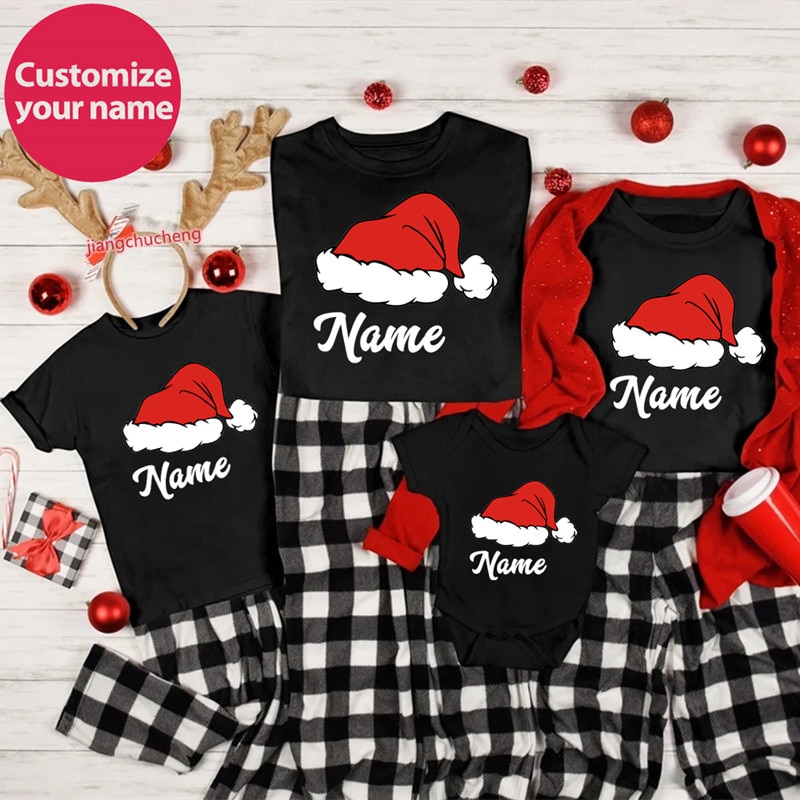 2022 Family Christmas Shirts Custom Name Family Christmas Outfits Cotton Matching Dad Mom Kids Tees Baby Rompers Xmas Clothes