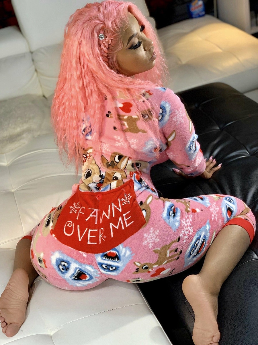 HEZIOWYUN Women Christmas Cartoon Print Romper Adults Long-sleeved Zipper Slim-fit V-neck Sleepwear Oneseies Underwear Playsuit