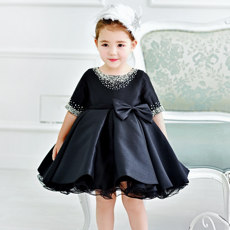 Black Baptism Dress For Baby Girls Princess Evening Tutu 1st Year Birthday Party Dress Toddler Girl Flower Christening Clothes 6